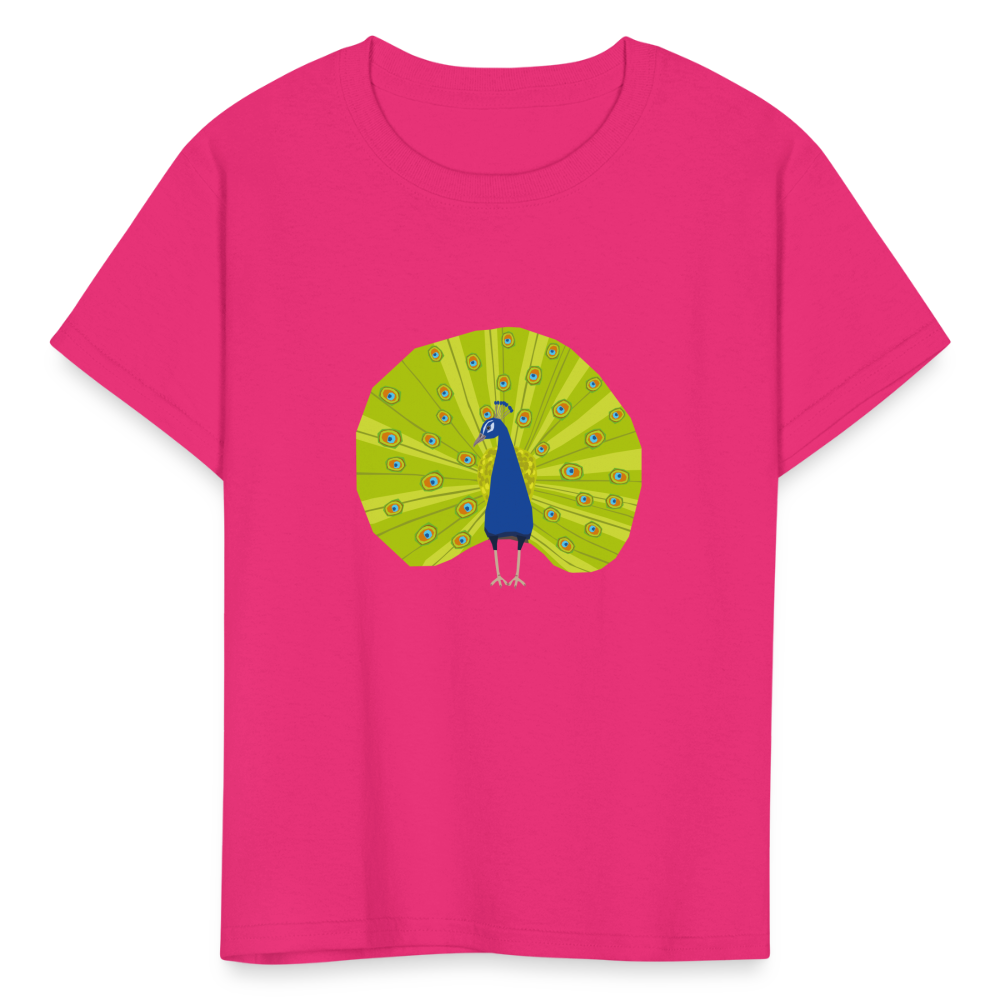 SIE CAPS "PEACOCK" Kids Fruit of the Loom T-Shirt - fuchsia