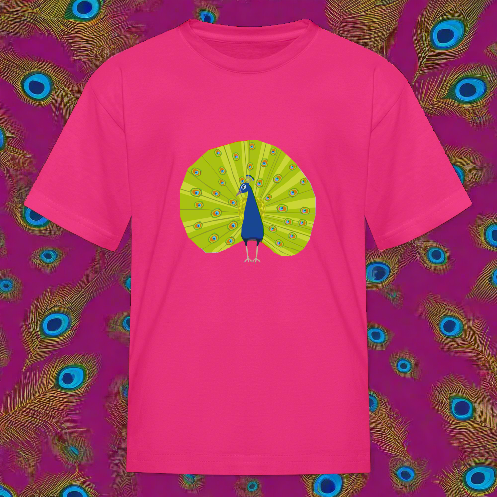 SIE CAPS "PEACOCK" Kids Fruit of the Loom T-Shirt - fuchsia