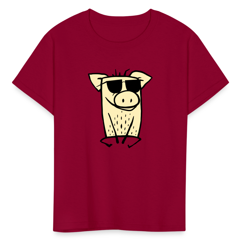 SIE CAPS "COOL PIG" Kids' Fruit of the Loom T-Shirt - dark red