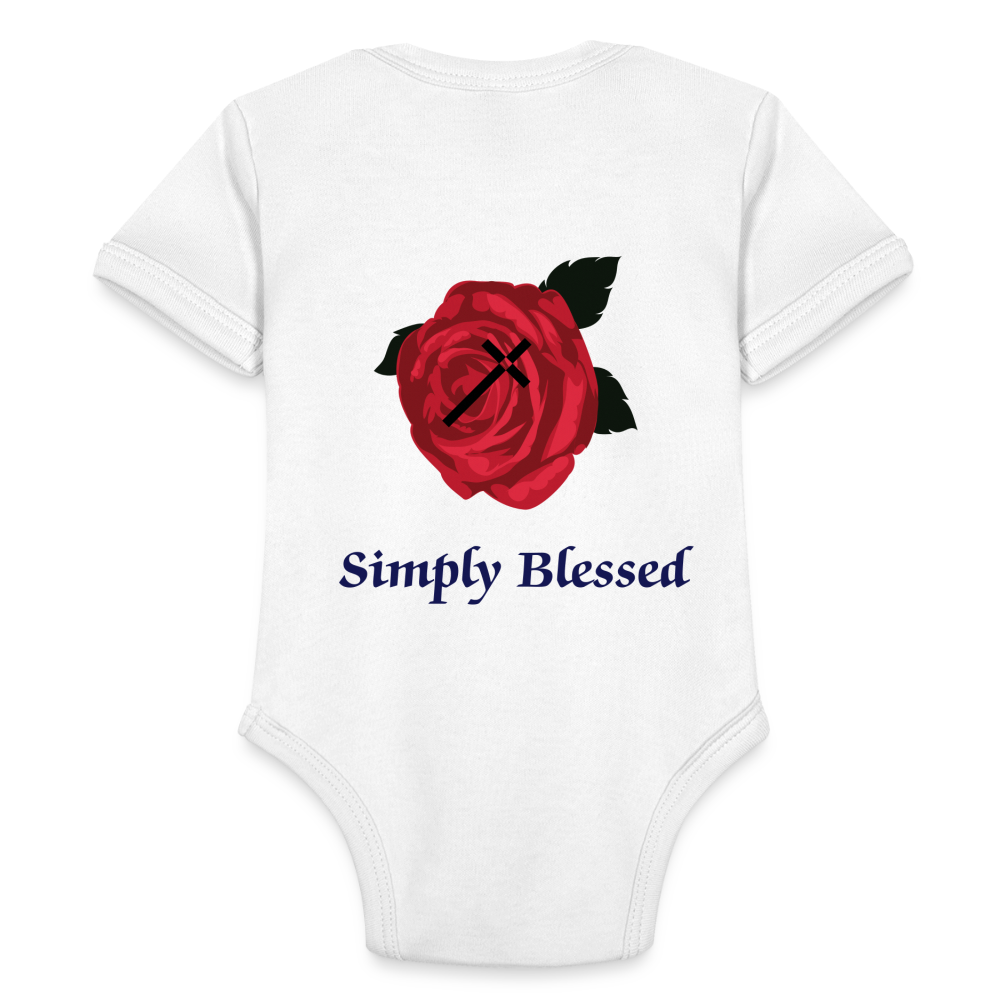 SIE CAPS SIMPLY BLESSED Organic Short Sleeve Baby Bodysuit - white