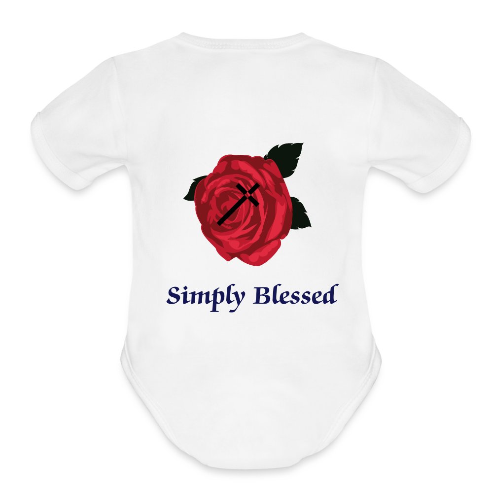 SIE CAPS SIMPLY BLESSED Organic Short Sleeve Baby Bodysuit - white