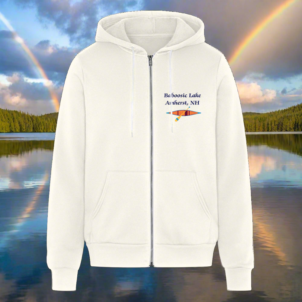 SIE CAPS "BABOOSIC LAKE AMHERST NH" Front/Back Images Bella + Canvas Unisex Full Zip Hoodie - vintage white