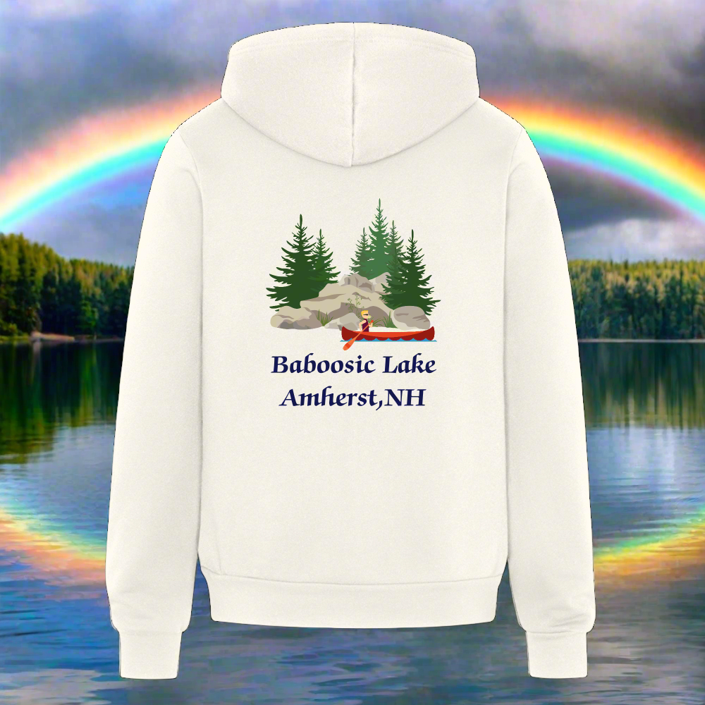 SIE CAPS "BABOOSIC LAKE AMHERST NH" Front/Back Images Bella + Canvas Unisex Full Zip Hoodie - vintage white