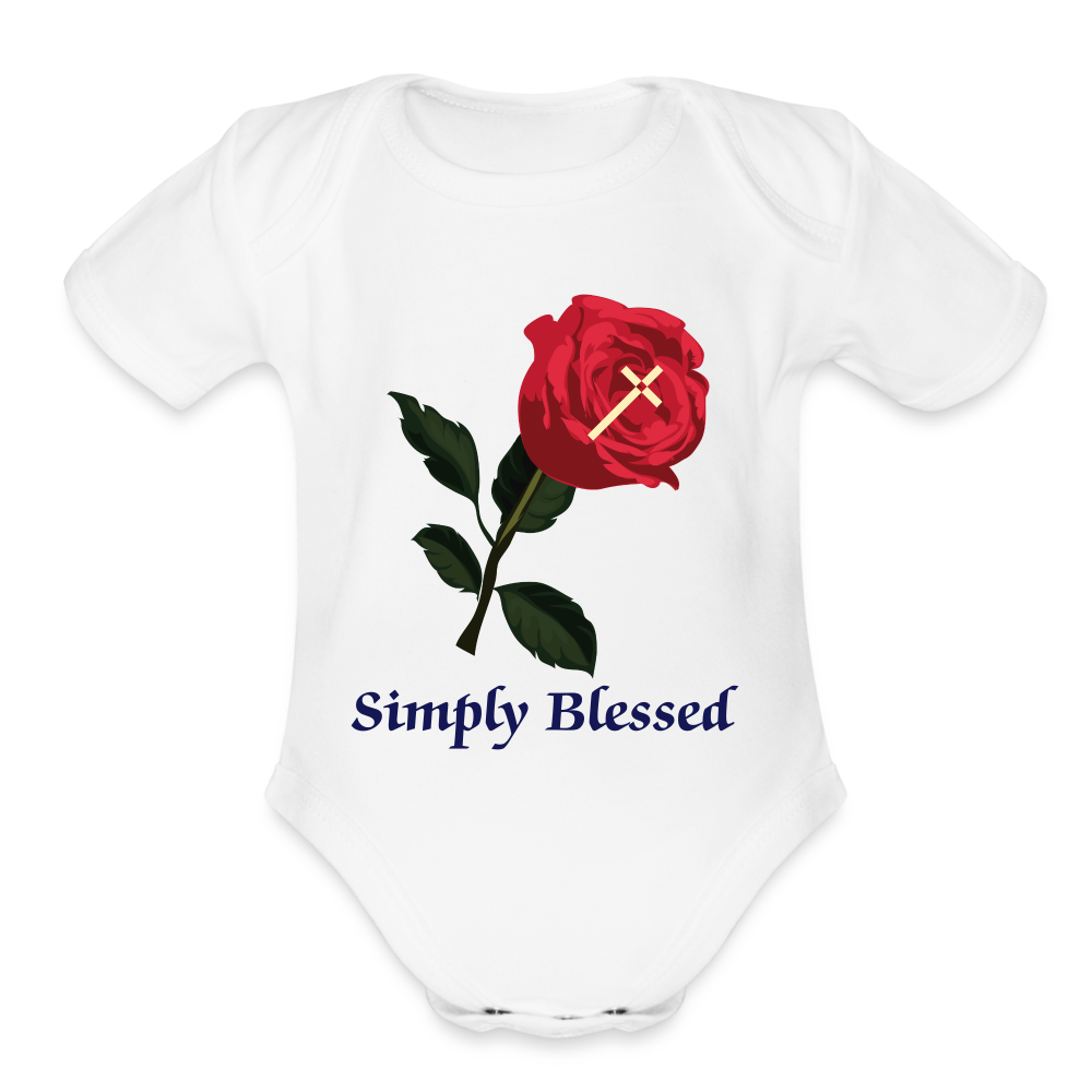 SIE CAPS SIMPLY LESSED Organic Short Sleeve Baby Bodysuit - white