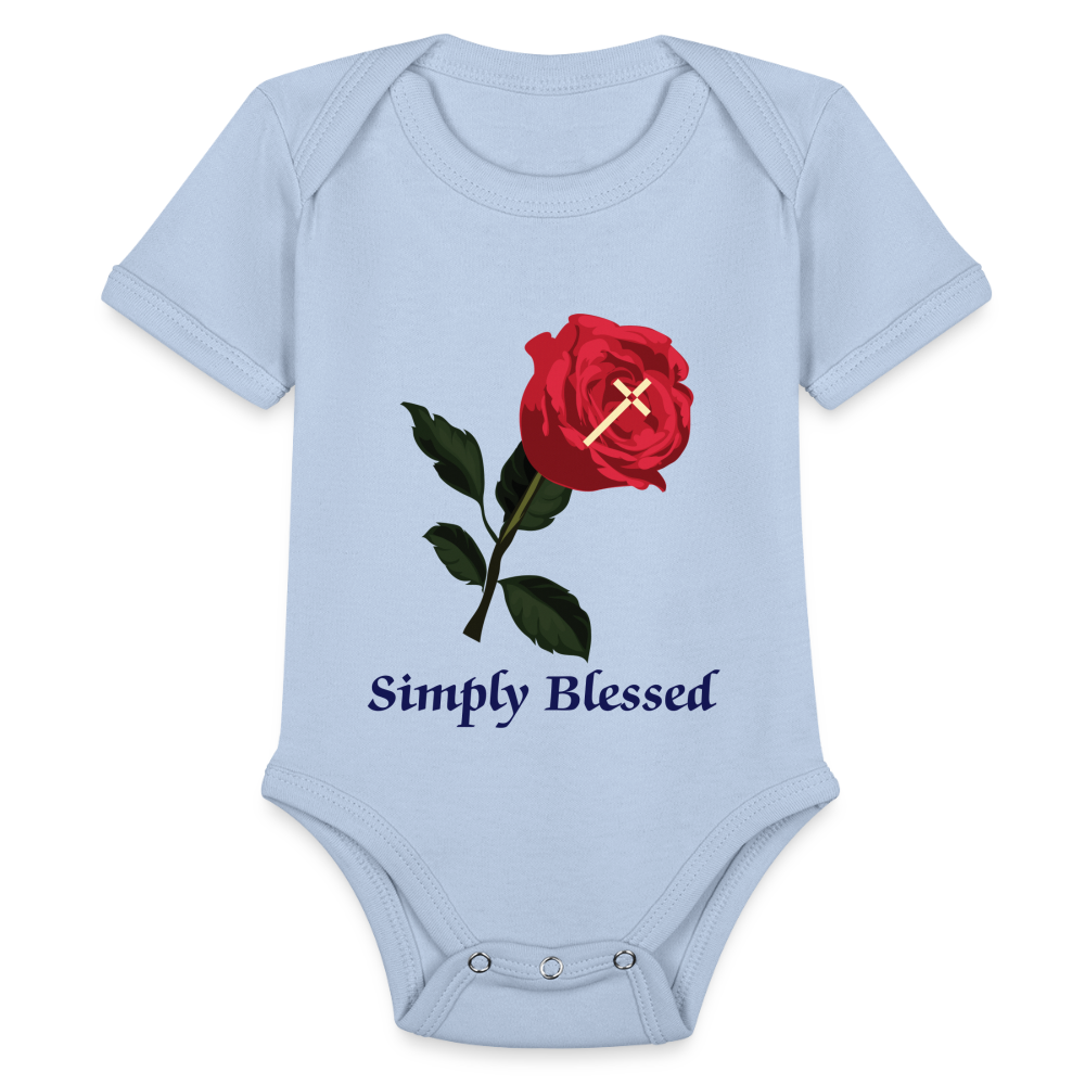 SIE CAPS SIMPLY LESSED Organic Short Sleeve Baby Bodysuit - sky