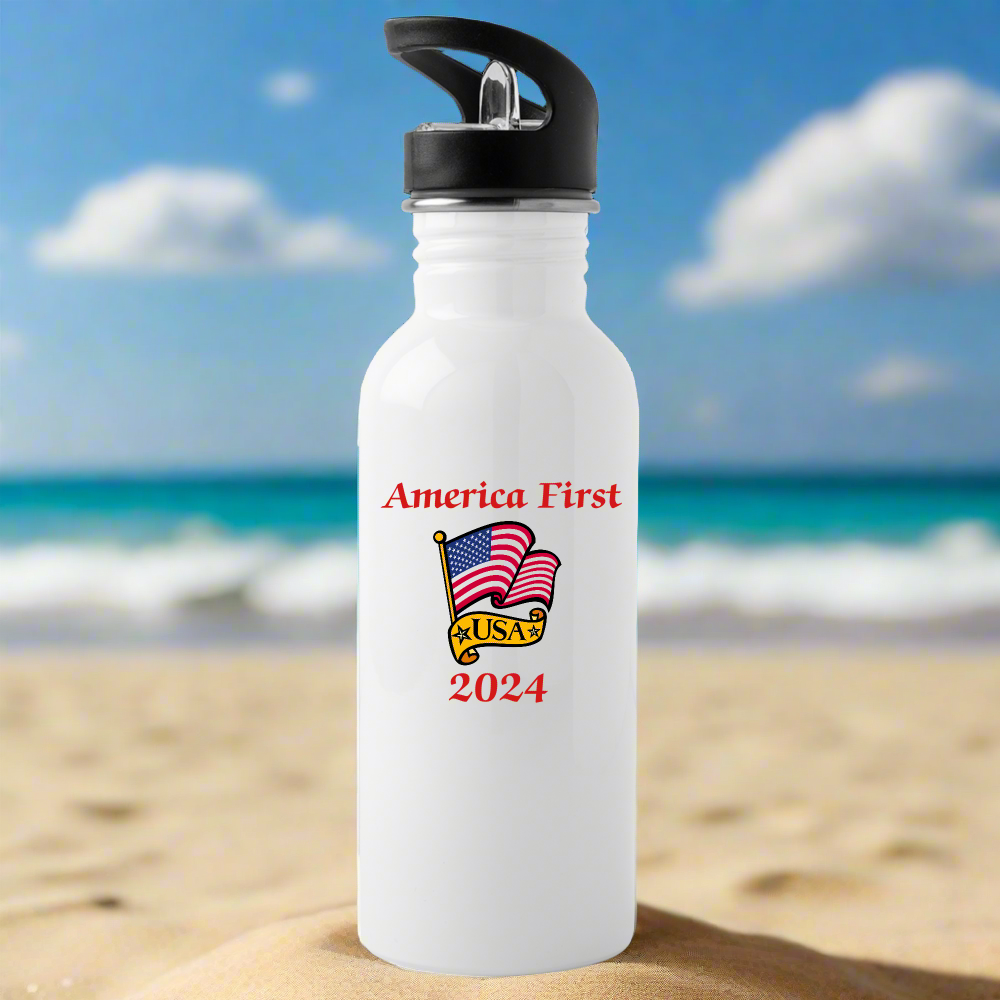 SIE CAPS AMERICA FIRST FLAG Stainless Steel Water Bottle - white