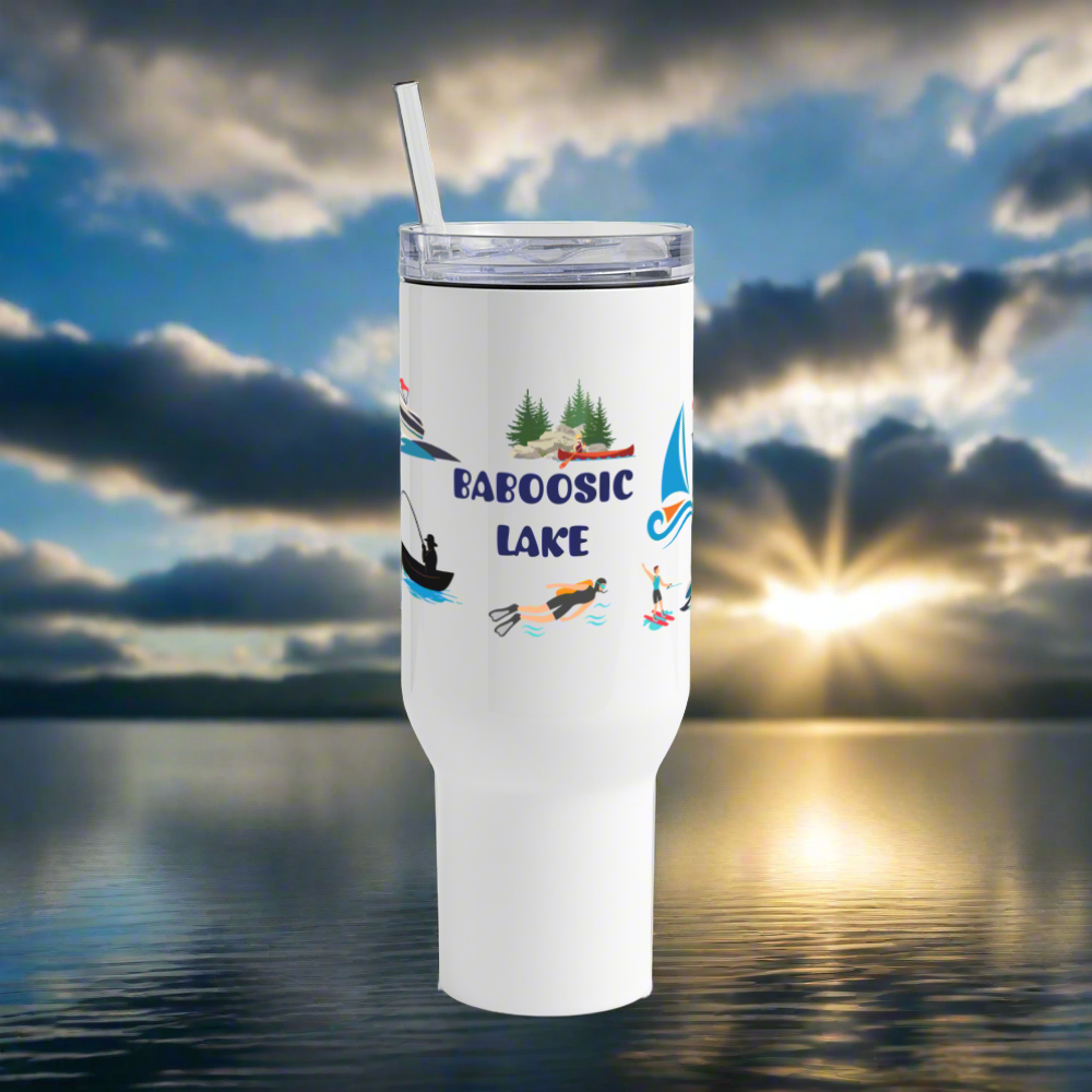 SIE CAPS BABOOSIC LAKE 40 oz Stainless Steel Travel Tumbler - white