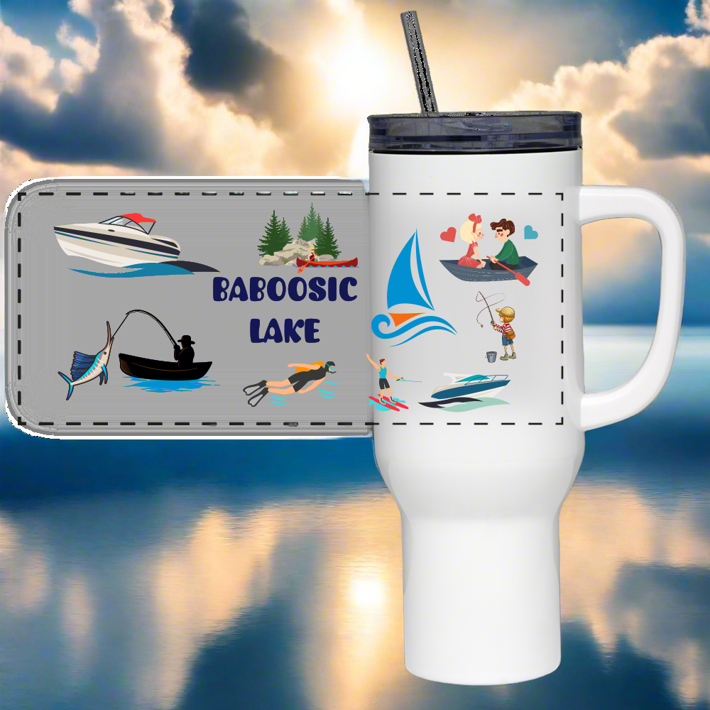 SIE CAPS BABOOSIC LAKE 40 oz Stainless Steel Travel Tumbler - white