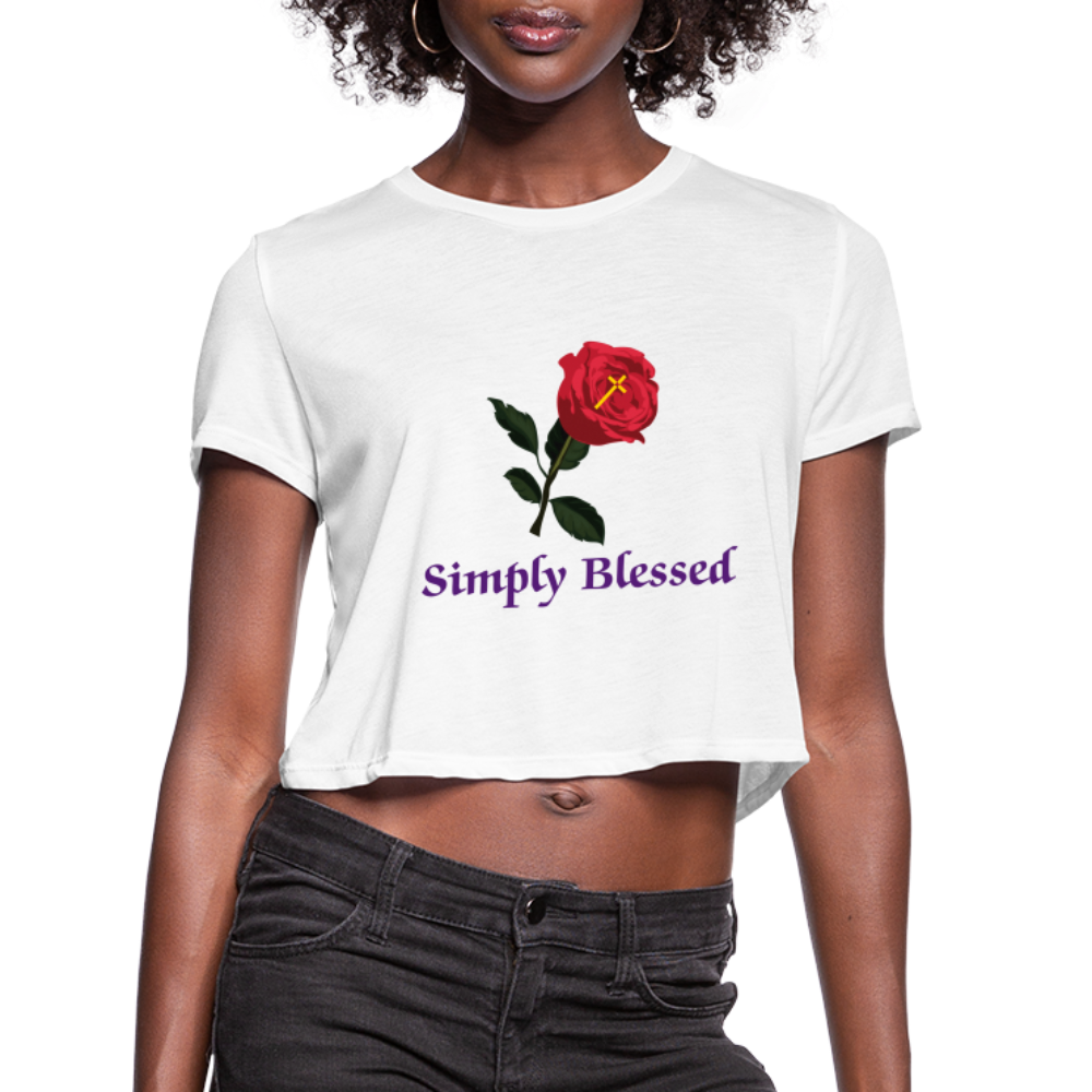 SIE CAPS SIMPLY BLESSED Bella Canvas Women's Cropped T-Shirt - white