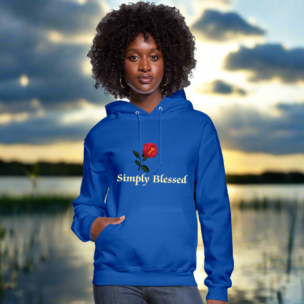 SIE CAPS SIMPLY BLESSED Cream Lettering Jerzee Women's Hoodie - royal blue