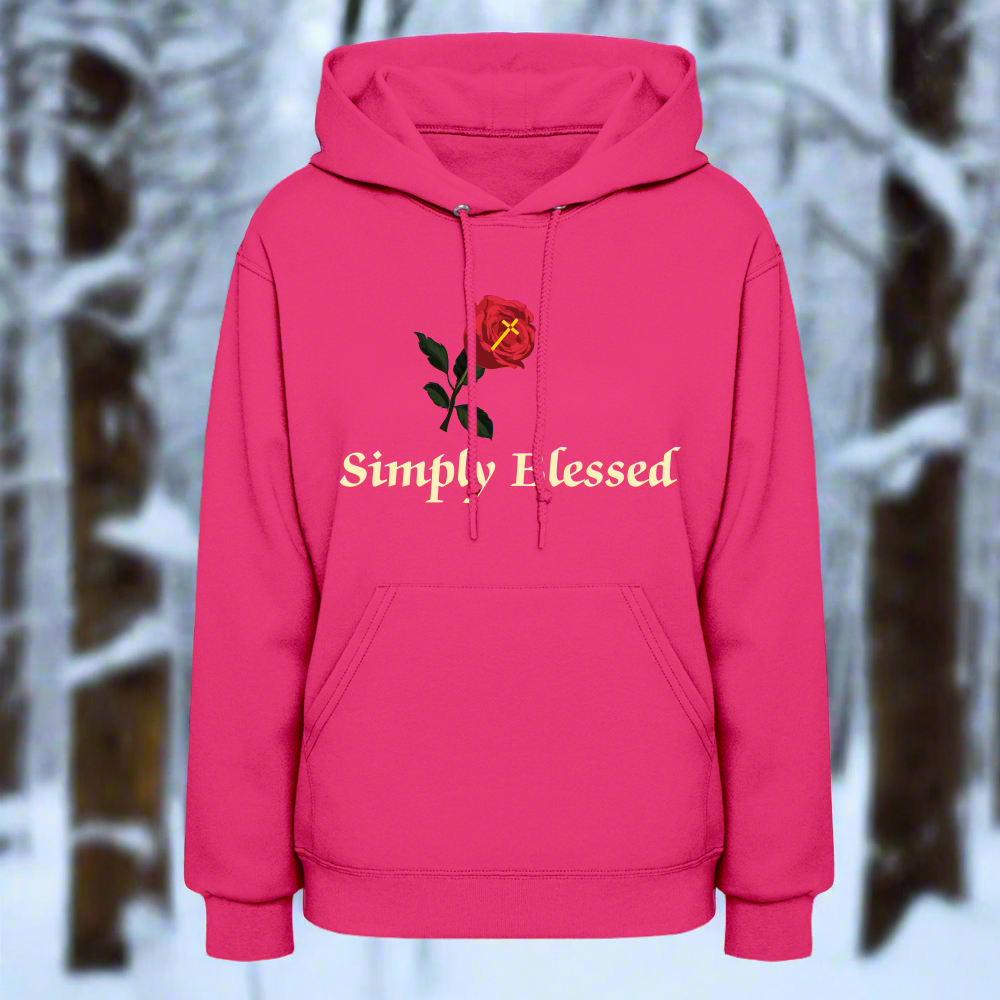 SIE CAPS SIMPLY BLESSED Cream Lettering Jerzee Women's Hoodie - fuchsia