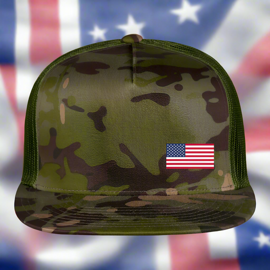 SIE CAPS "USA FLAG" Authentic CAMO Snapback Baseball Cap - MultiCam\green