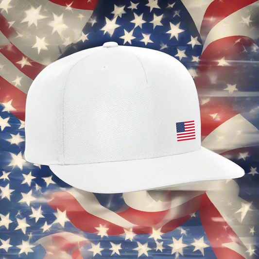 SIE CAPS Offset US Flag Authentic Yupong Snapback Baseball Cap - white