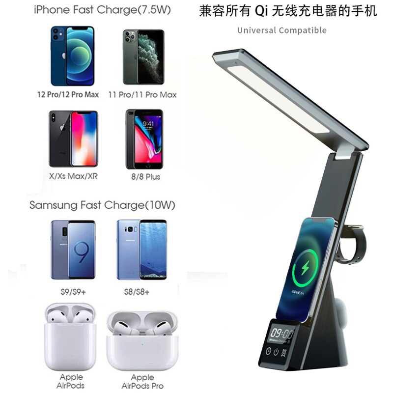 The 3-in-1 Qi Wireless Charger LED Desk Lamp with Alarm Clock and Time Display