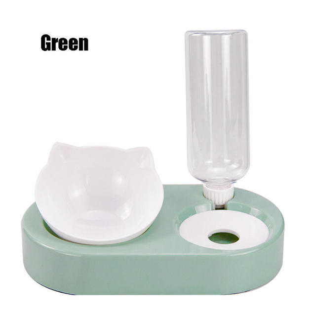 Pet Double Bowl Food Water Feeder with Auto Water Dispenser