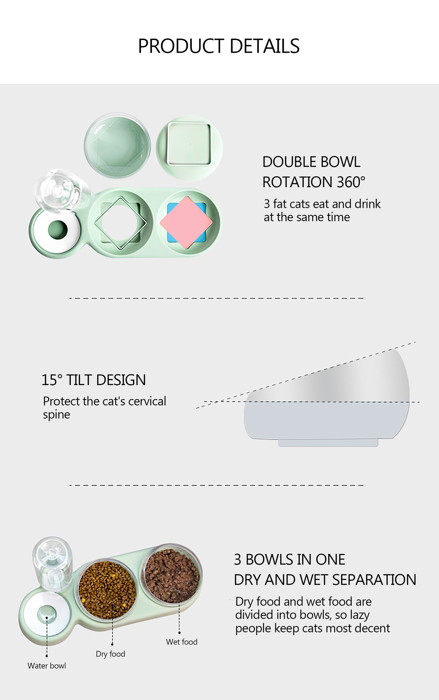 Pet Double Bowl Food Water Feeder with Auto Water Dispenser