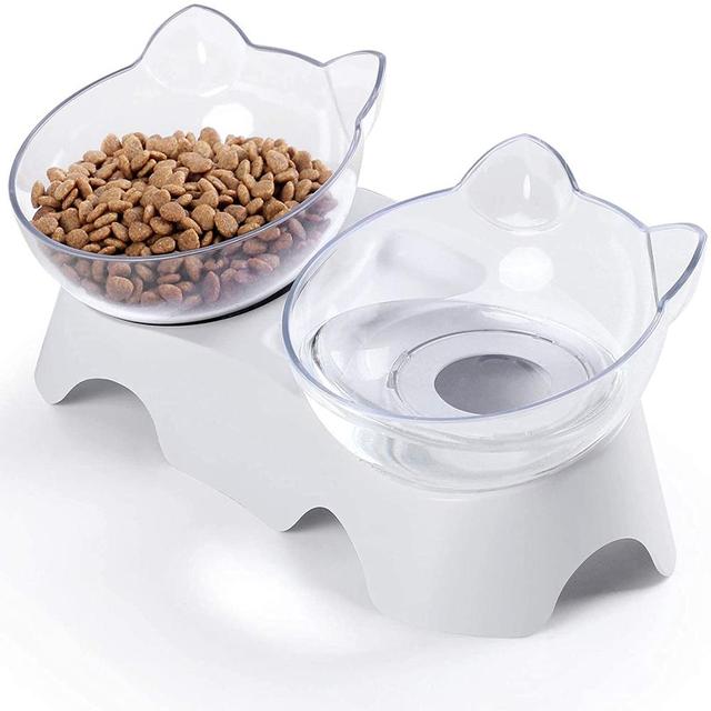 Pet Double Bowl Food Water Feeder with Auto Water Dispenser