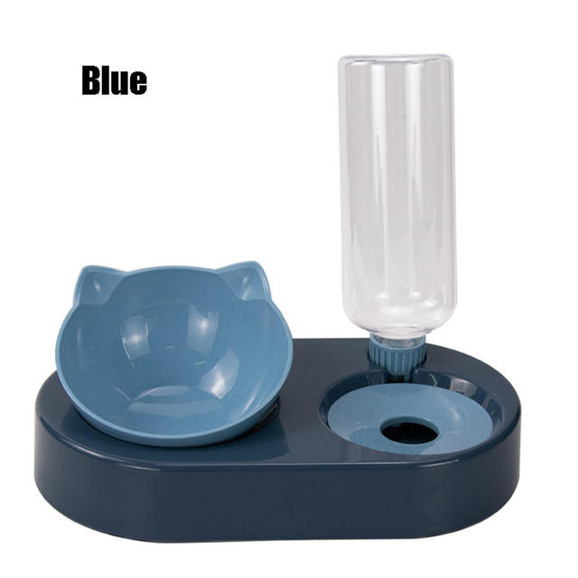 Pet Double Bowl Food Water Feeder with Auto Water Dispenser