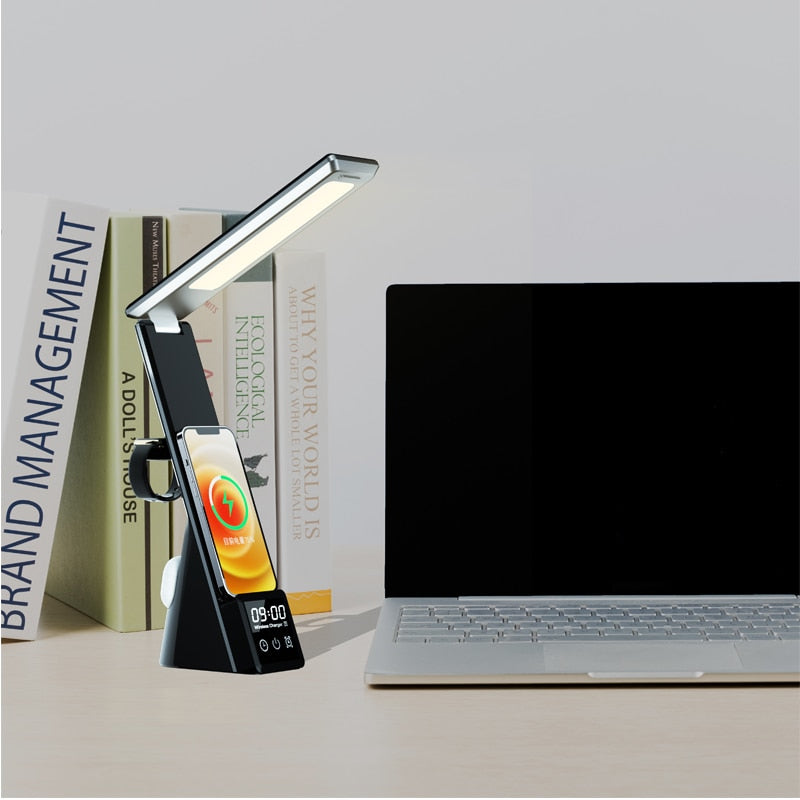 The 3-in-1 Qi Wireless Charger LED Desk Lamp with Alarm Clock and Time Display