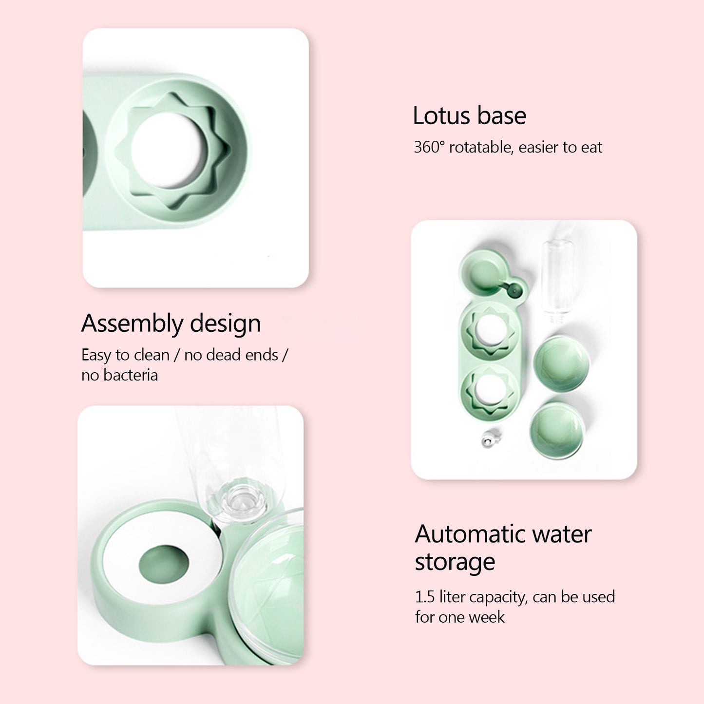 Pet Double Bowl Food Water Feeder with Auto Water Dispenser