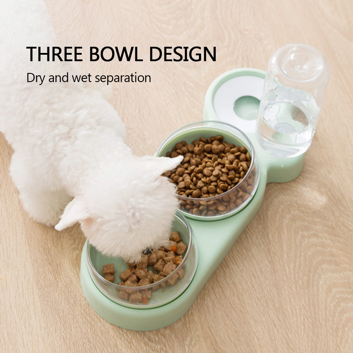 Pet Double Bowl Food Water Feeder with Auto Water Dispenser