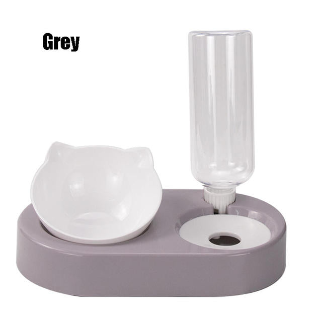 Pet Double Bowl Food Water Feeder with Auto Water Dispenser